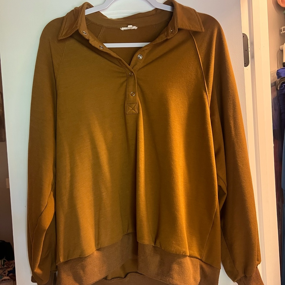 JODIFL Yellow Long Sleeve Boxy Polo Sweatshirt